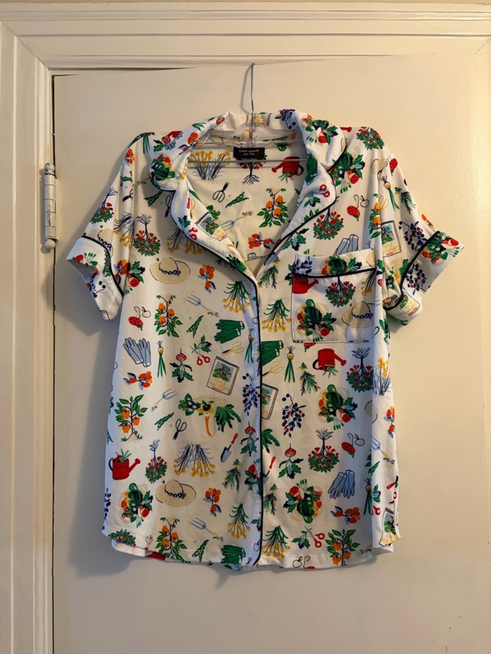 Kate Spade Gardening Icons 2 Piece Top Pant Stretch Knit Pajama Set Size Small